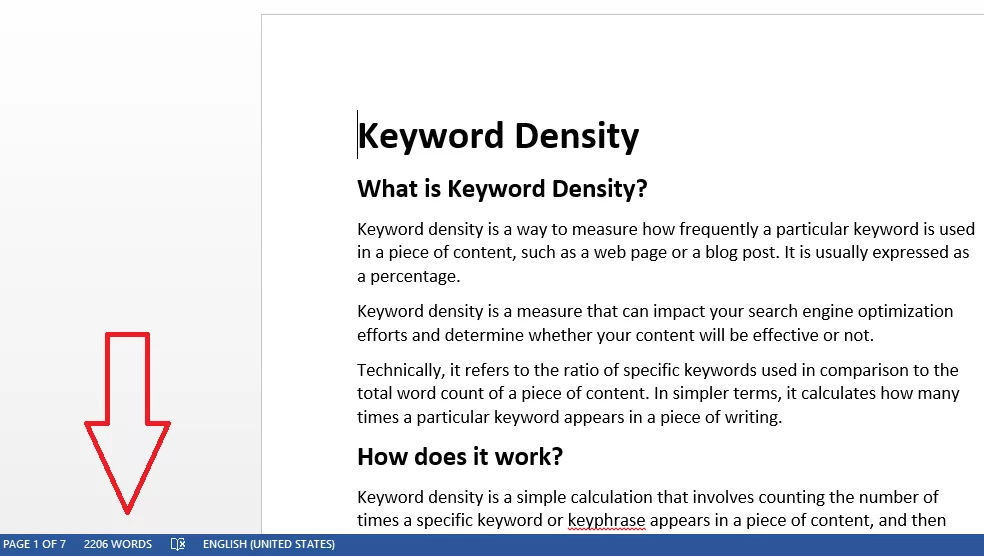 Word file search keyword density