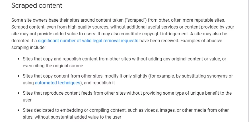 Spam policies scraped content