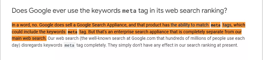 Google Search Central meta keywords