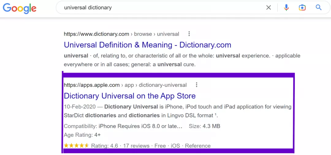 Rich snippets in organic results
