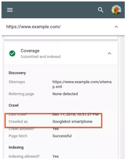 Crawled as option Google Search Console