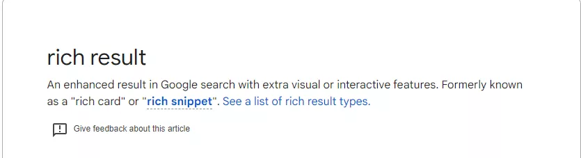 Rich result defined by Google