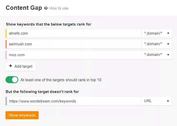 Ahrefs Content Gap Analysis - keyword research