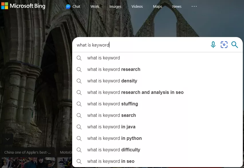 Bing keyword suggestion - keyword research