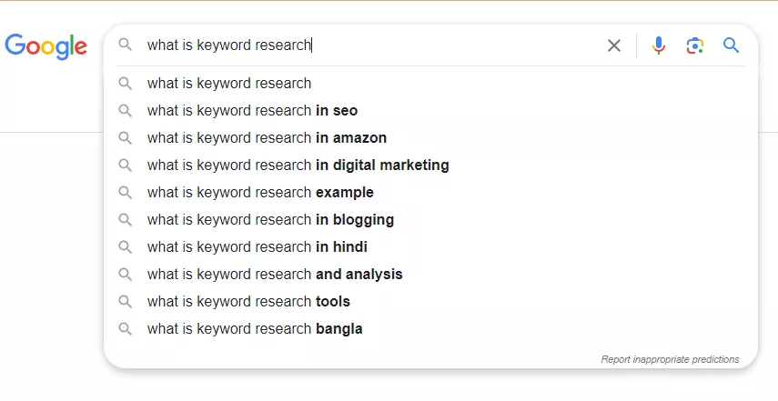 Google keyword suggestion - keyword research