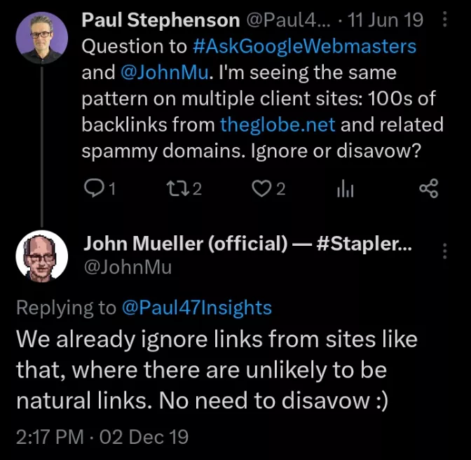 John Mueller on ignoring backlinks
