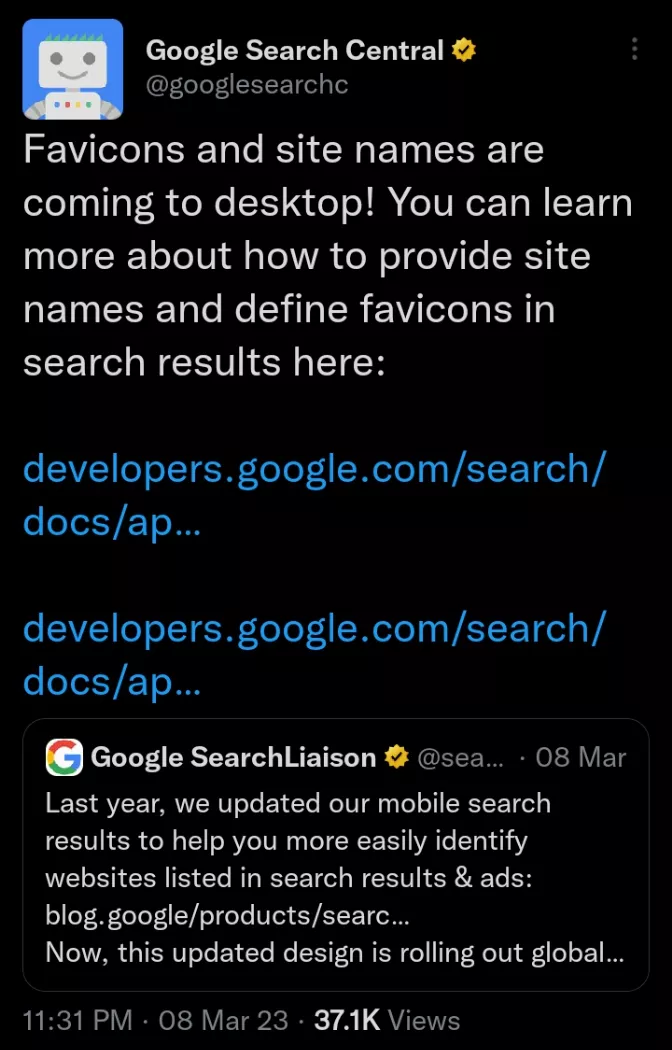 Google Search Central on favicons