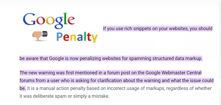Google Penalty on Rich snippets Spam 