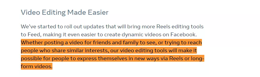 Meta statement on its video editing tools