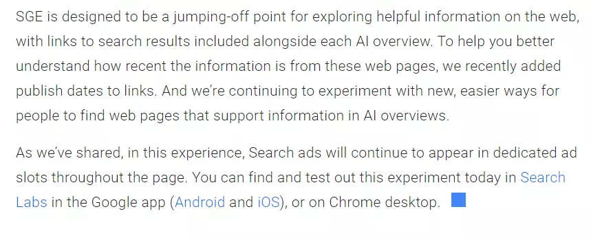 Google on introduction of links within the AI-generated answers