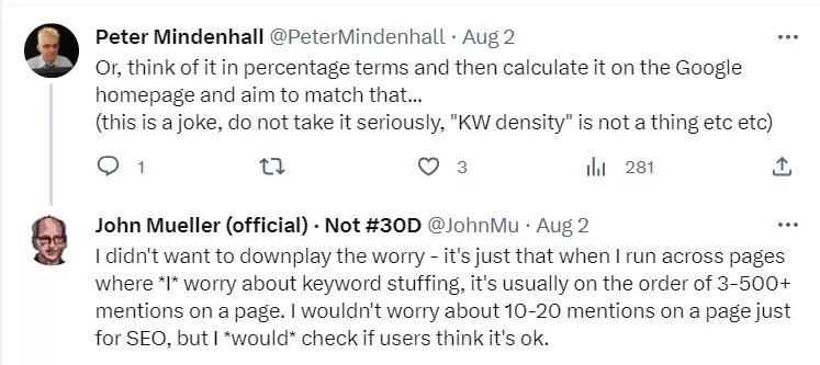 Mueller another tweet on keyword stuffing