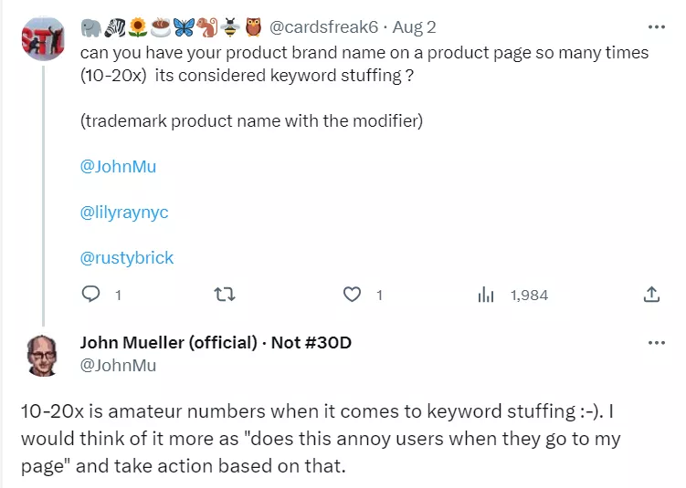 Mueller tweet on keyword stuffing