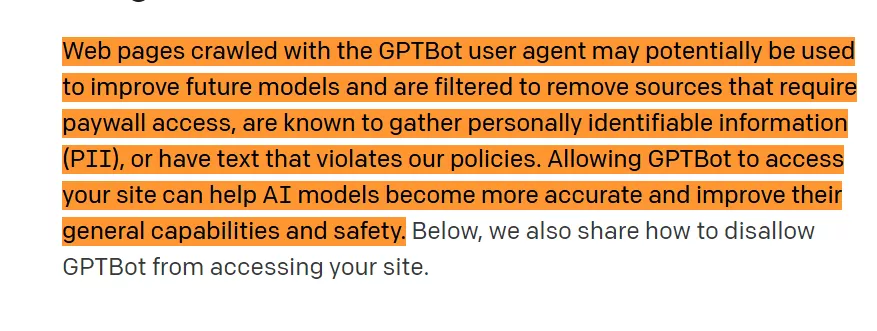 OpenAI statement regarding GPTBot's for enhanced future AI models