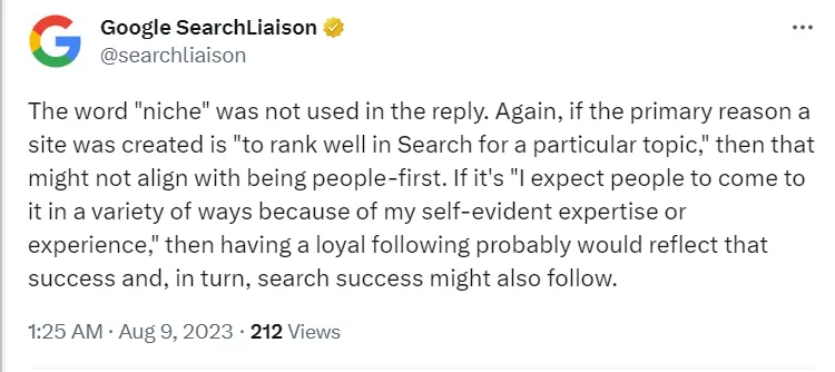 Danny Sullivan on Niche site ranking