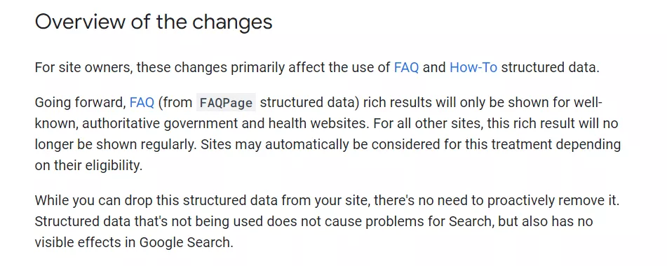 Overview of Google changes regarding FAQ and How-to rich results