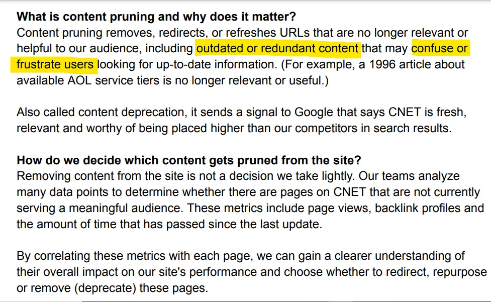 CNET outlined its approach to removing outdated content