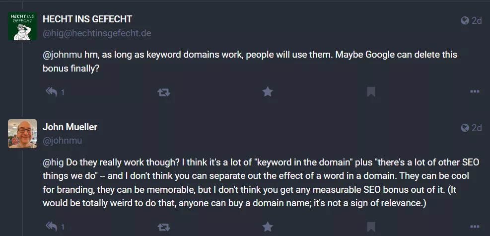 Question and answer regarding keyword-rich domains