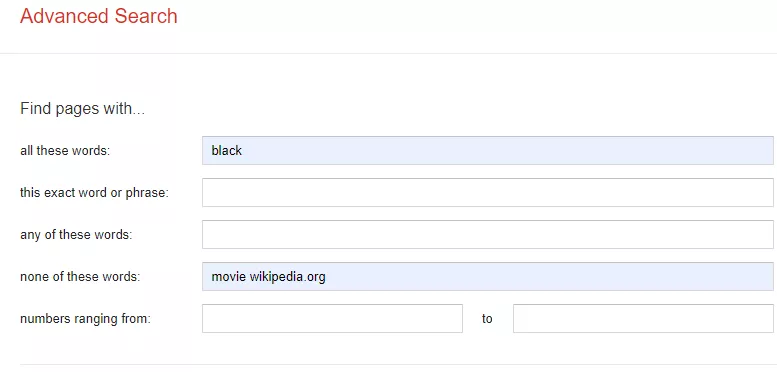 excluding the results for "movie" & "wikipedia.org" for query "black"