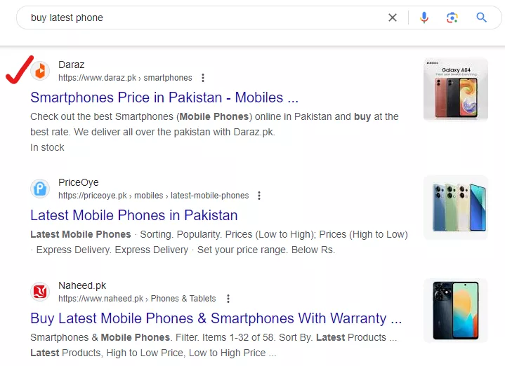 SERP for query "buy latest phone"