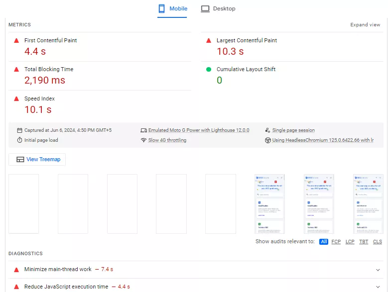 Core Web Vitals Report for a website