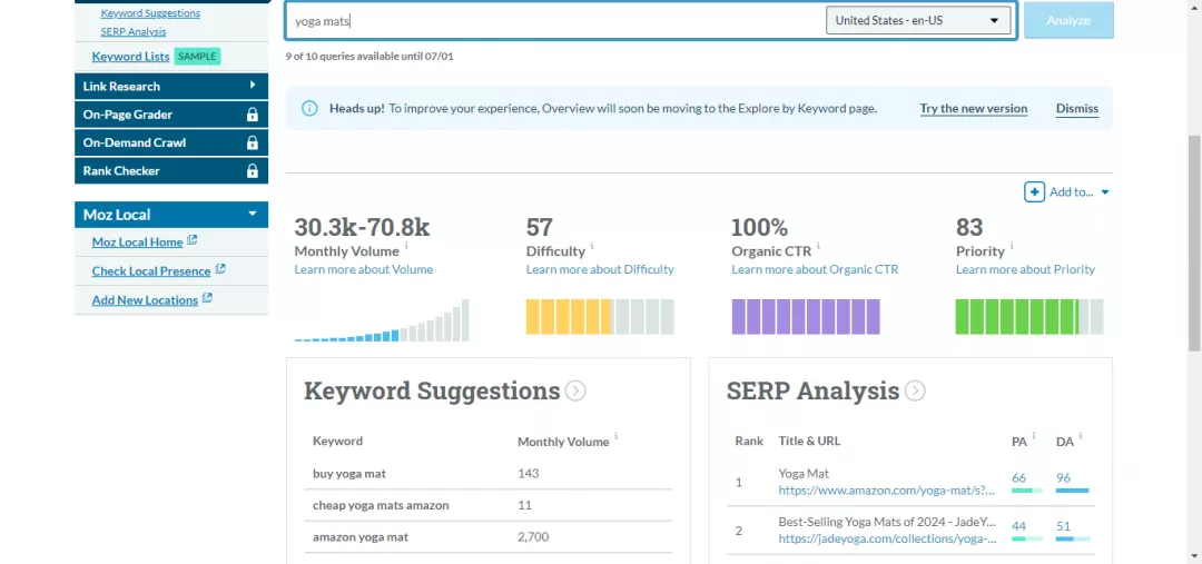 Moz Keyword Research Tool - Keyword ideas