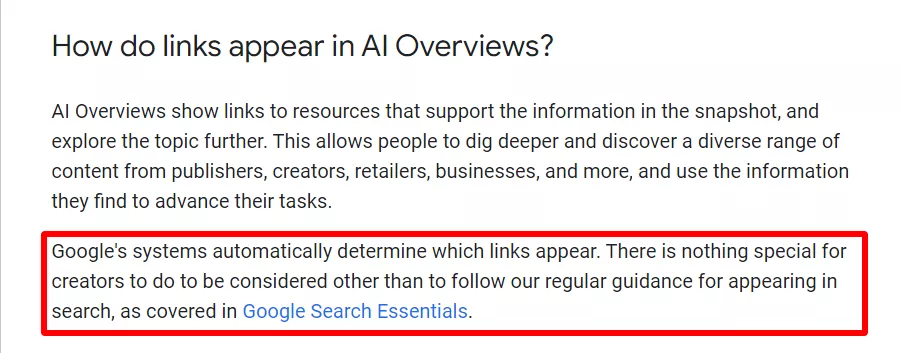 Google on how links appear in AI overviews