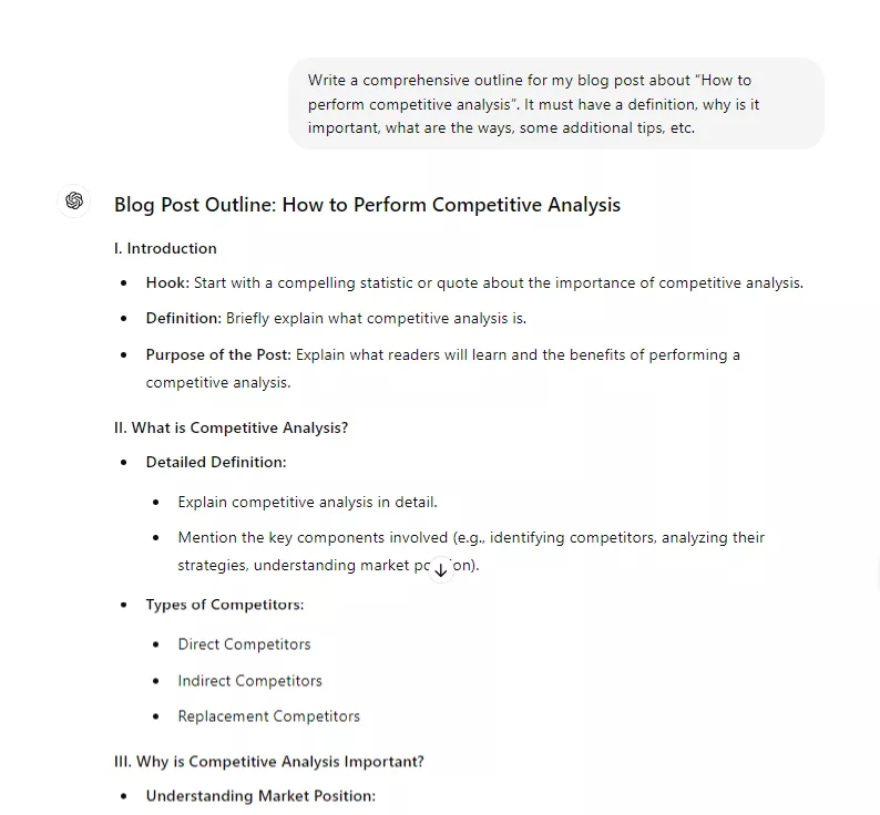 Example of ChatGPT Prompt to create blog outline