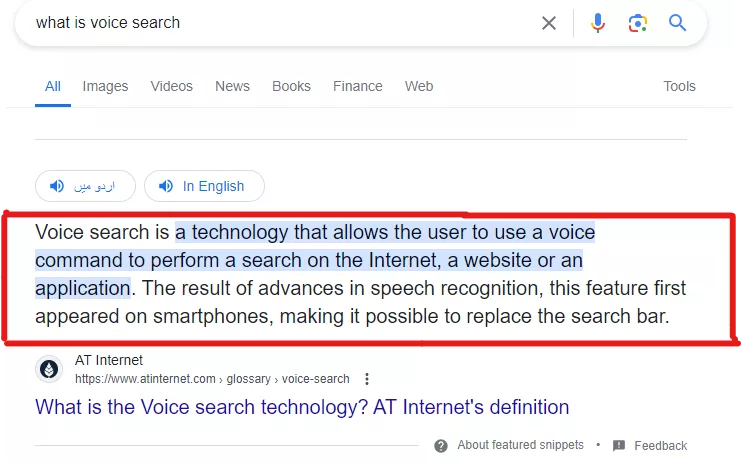 Featured snippet example