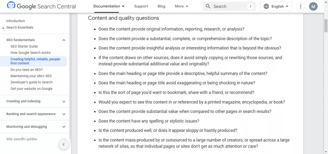 Google’s documentation to create and self-assess your content quality