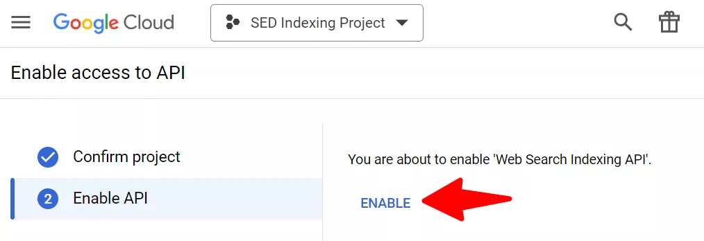 Enable to access the Indexing API - Create an Indexing API Project