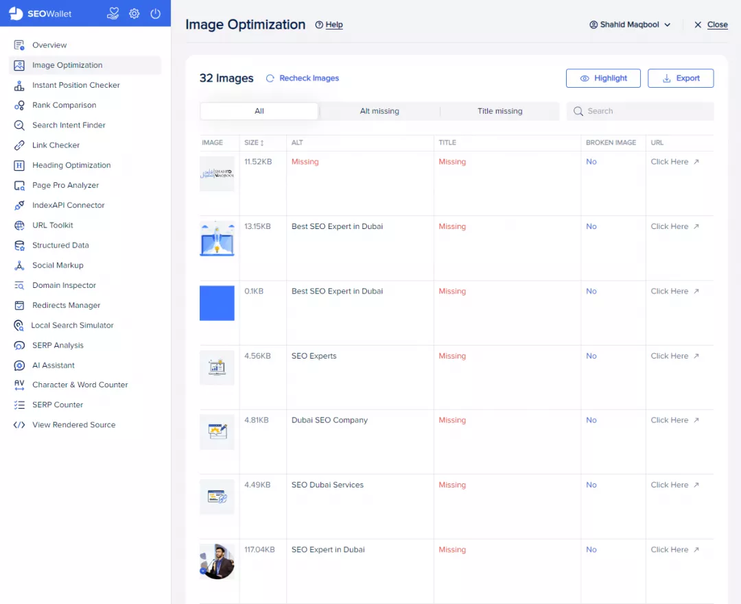 Image Optimization feature in SEOWallet