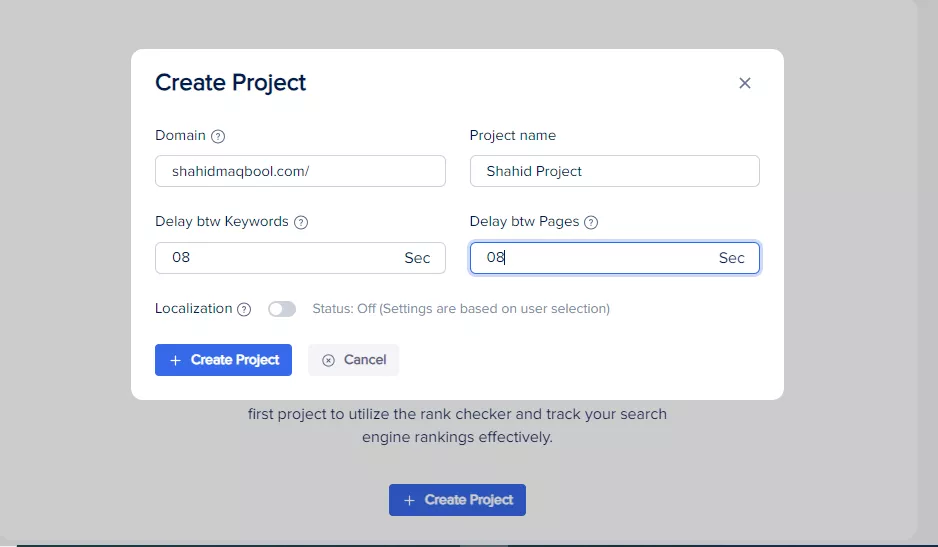 Creating a project in Instant Position Checker