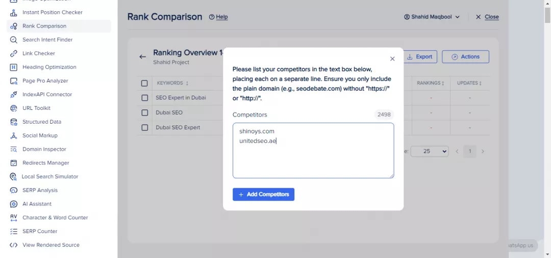 Add Competitors - Rank Comparison