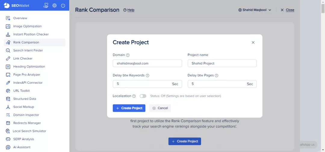 Creating Project in Rank Comparison