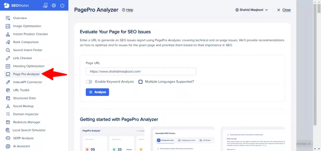 Page Pro Analyzer in SEOWallet Extension