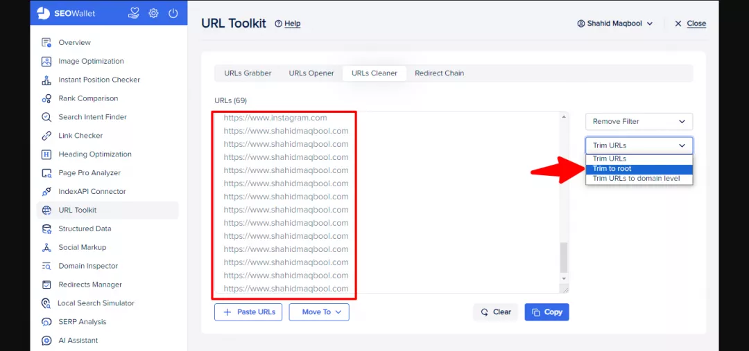 “Trim to root” in URLs Cleaner