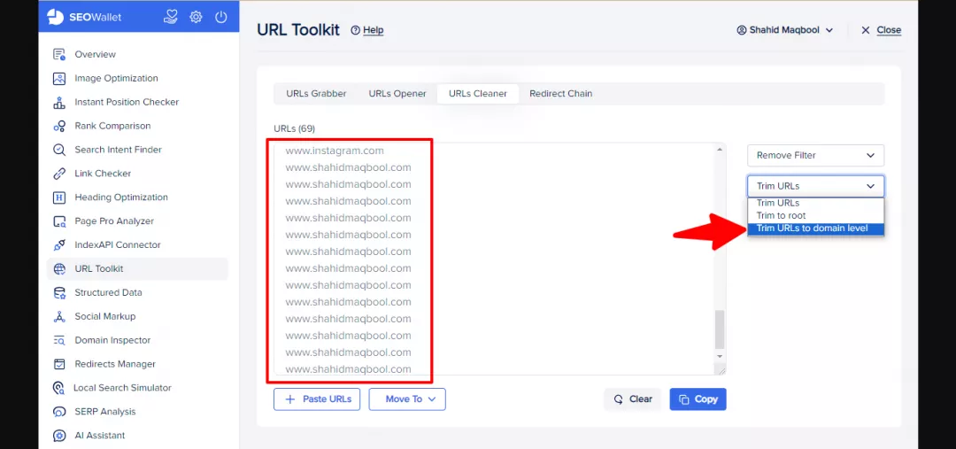 Trim URLs to domain level in URLs Cleaner