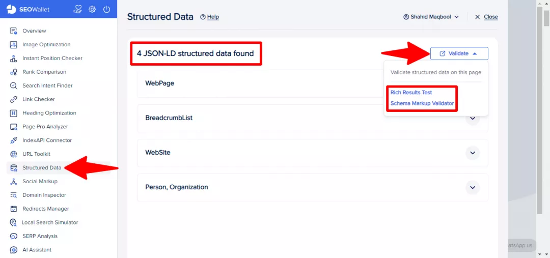 Structured Data feature in SEOWallet 