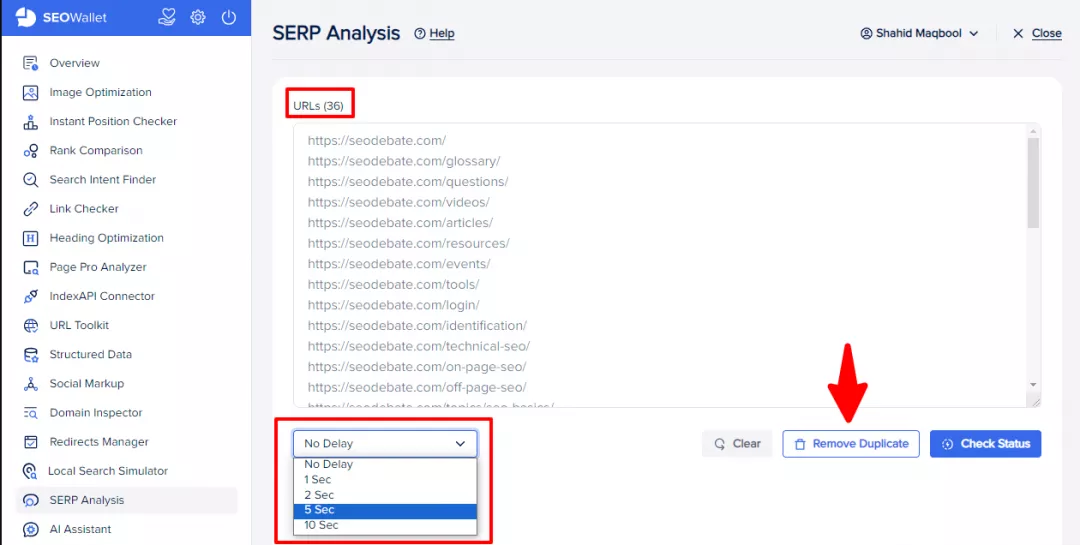 Choose the settings in SERP Analysis 