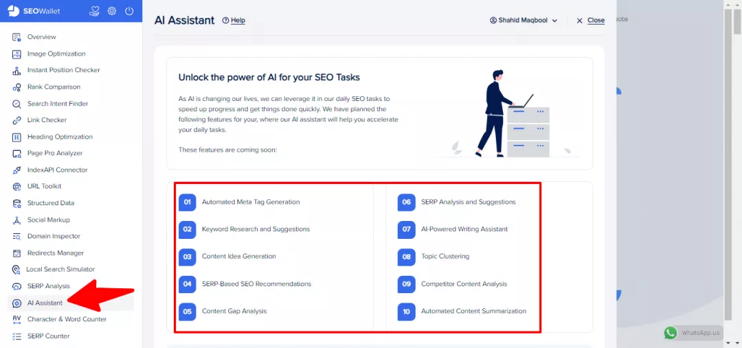 AI Assistant feature in SEOWallet