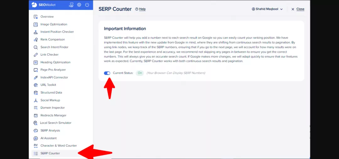 SERP Counter in SEOWallet