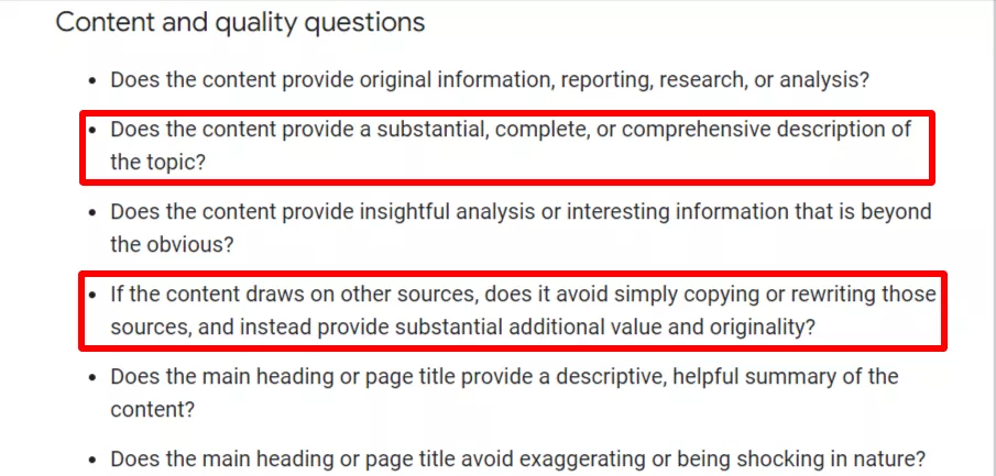 Google guidelines on content quality - SEO for lawyers