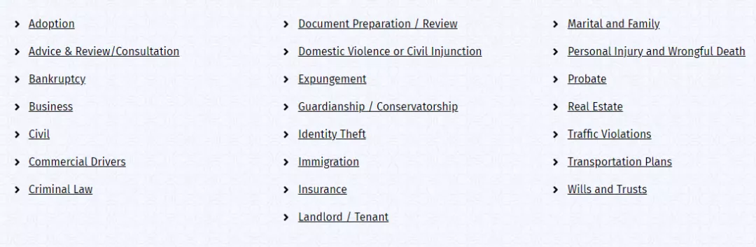 List of Your Services - SEO for lawyers