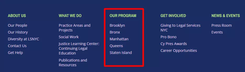 locations in the footer - SEO for lawyers
