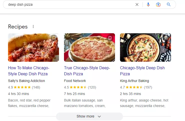 Google SERP Feature Recipe Block