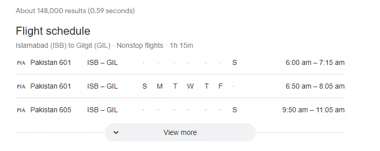 SERP Feature Google Flights Pack