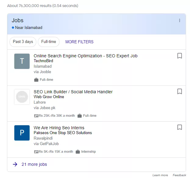 SERP Feature Job Listings