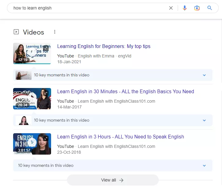 Videos SERP Feature by Google