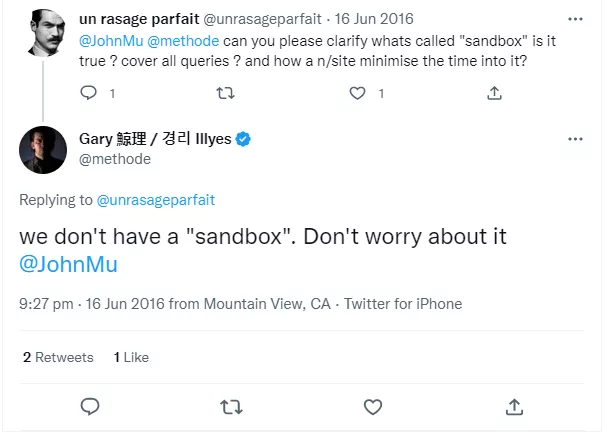 Gary Illyes tweet about sandbox