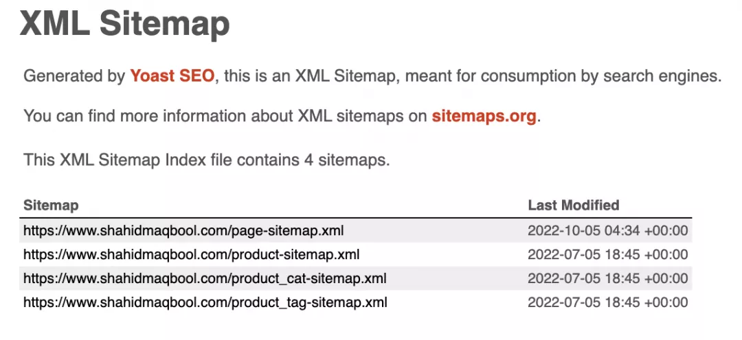 XML sitemap example